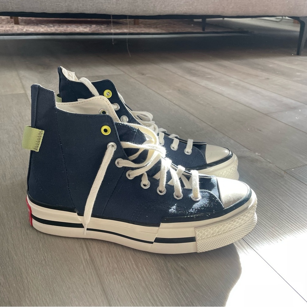 Navy High-Top Sneakers with White Laces